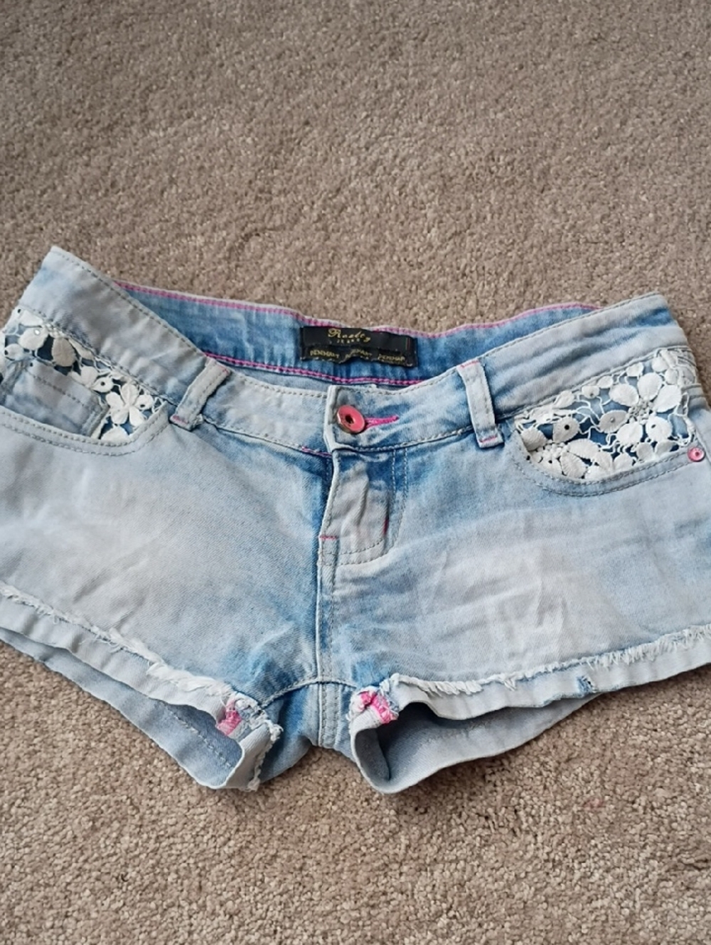 Light Wash Lace-Trim Denim Shorts - Women's